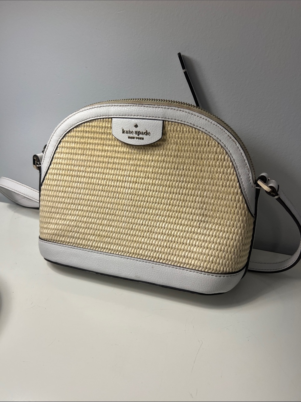 kate spade Straw Weave Crossbody with White Trim